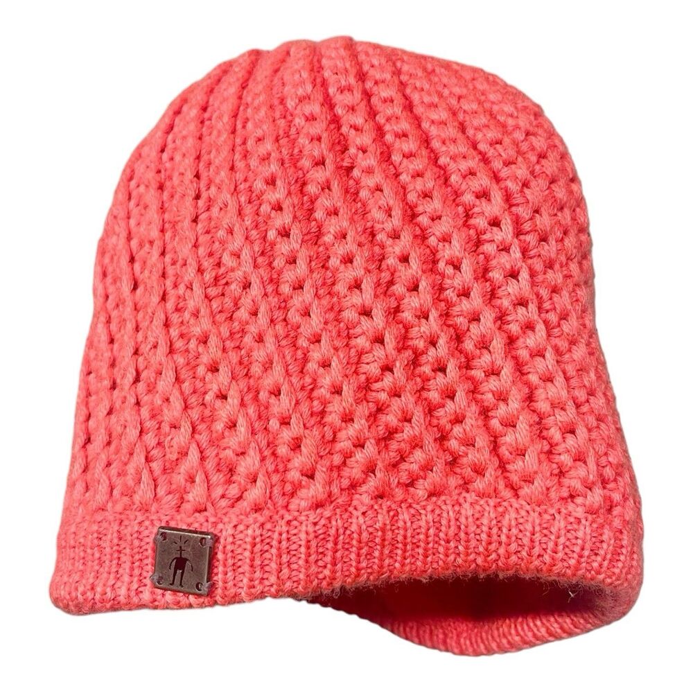Smartwool Womens Merino Wool Knit Beanie Hat Coral Chunky Textured Winter